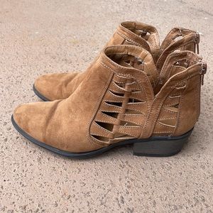 tan booties with cutouts